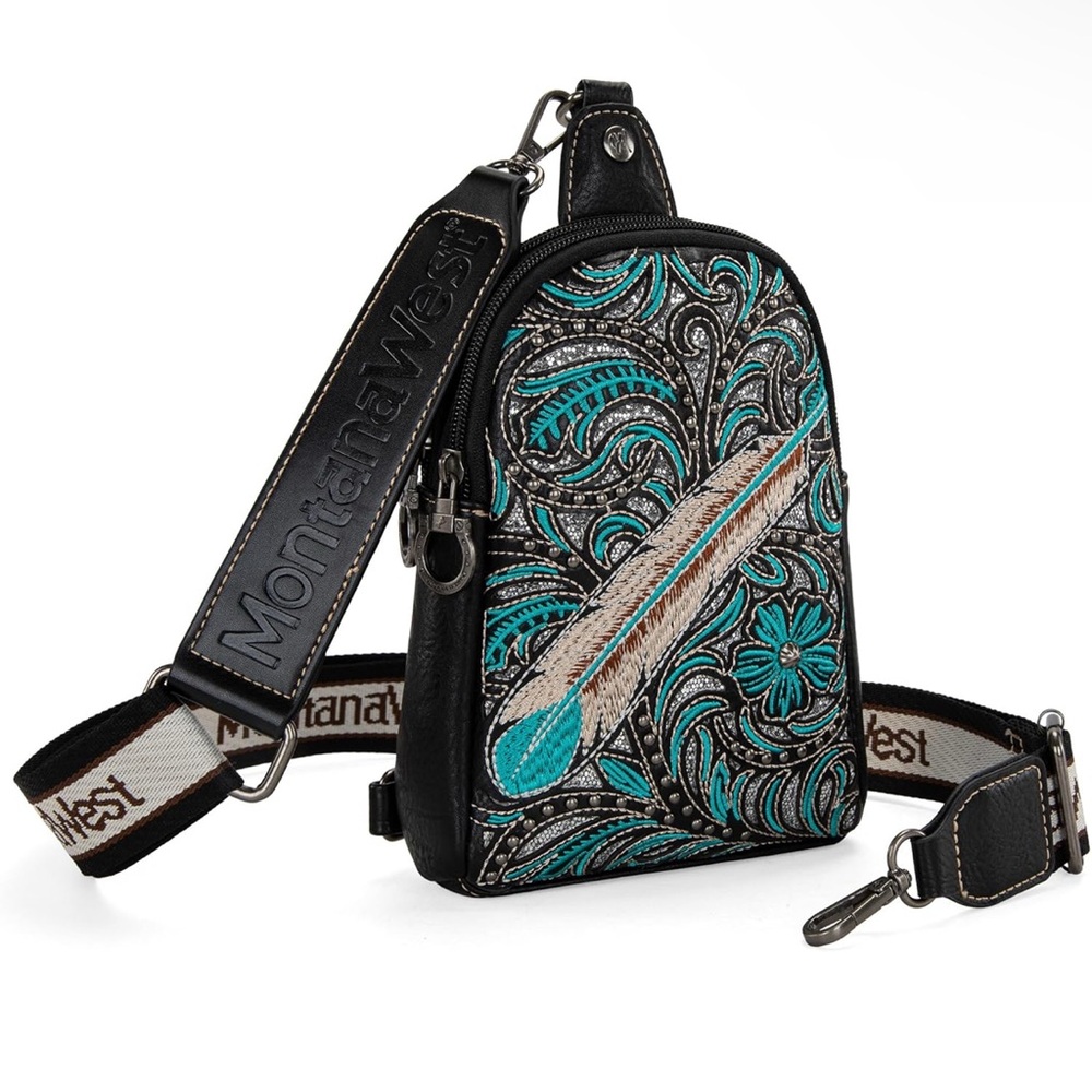 Montana West Black and Teal Embroidered Crossbody Bag - Picture 4 of 6